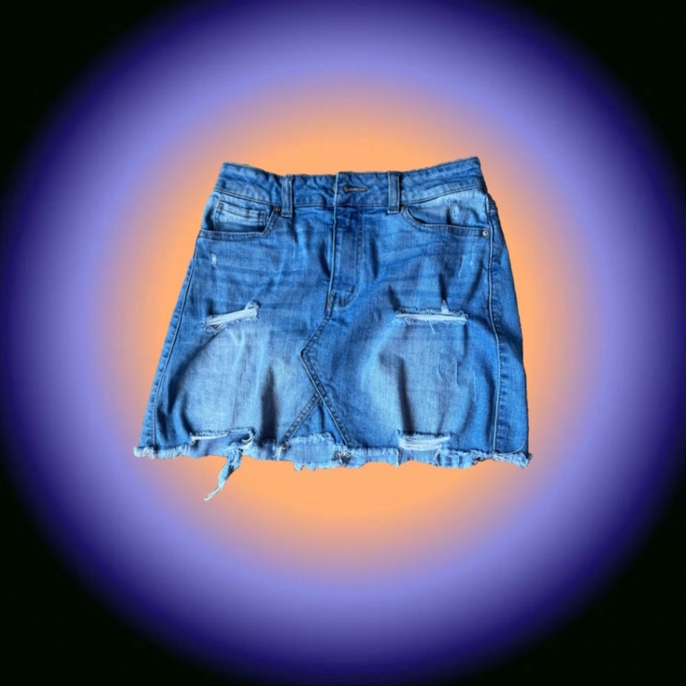 Ripped high waisted jean mini skirt